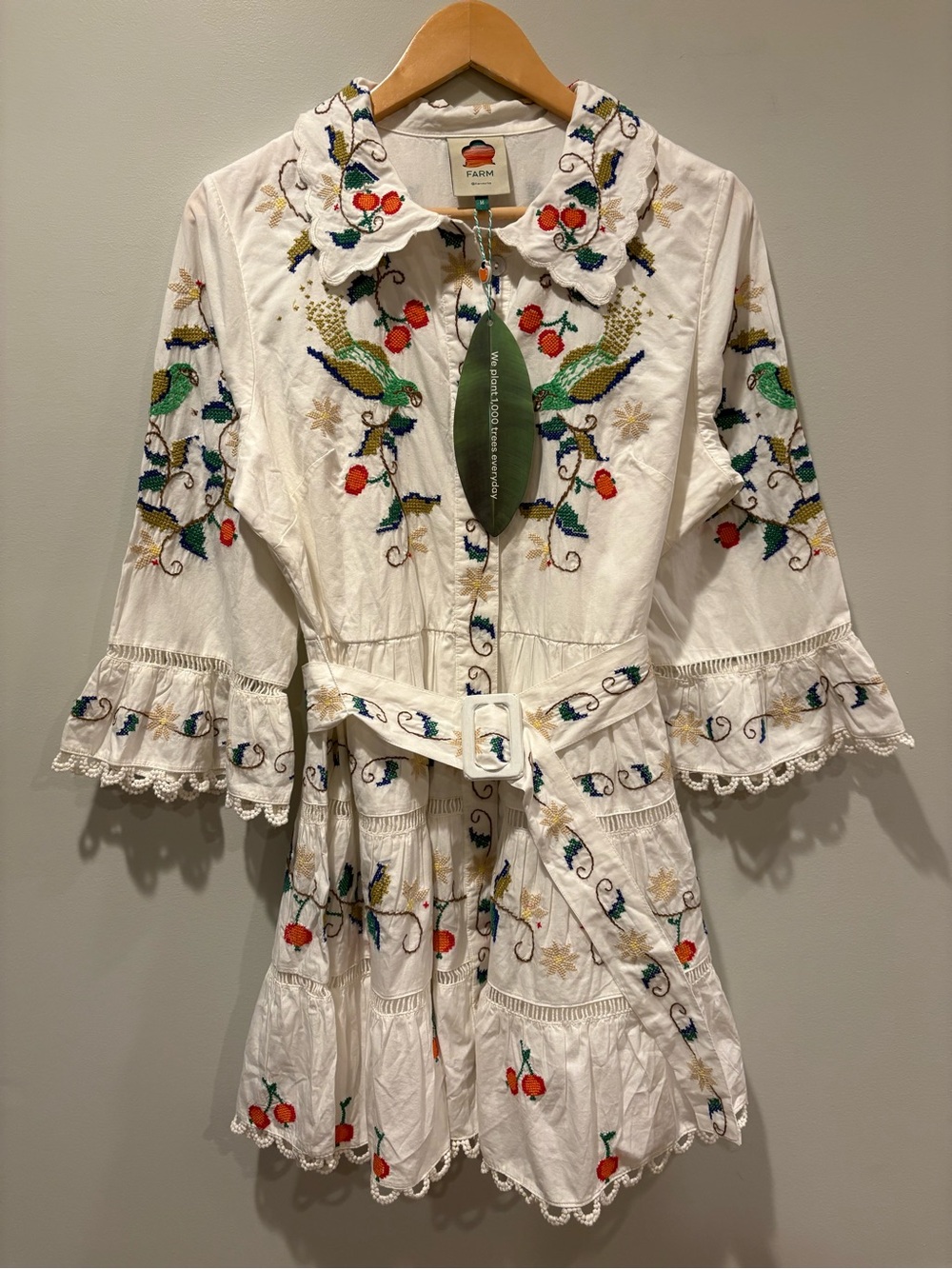 New Farm Rio Pitanga Embroidered Belted Mini Dress Sz M - Picture 6 of 15